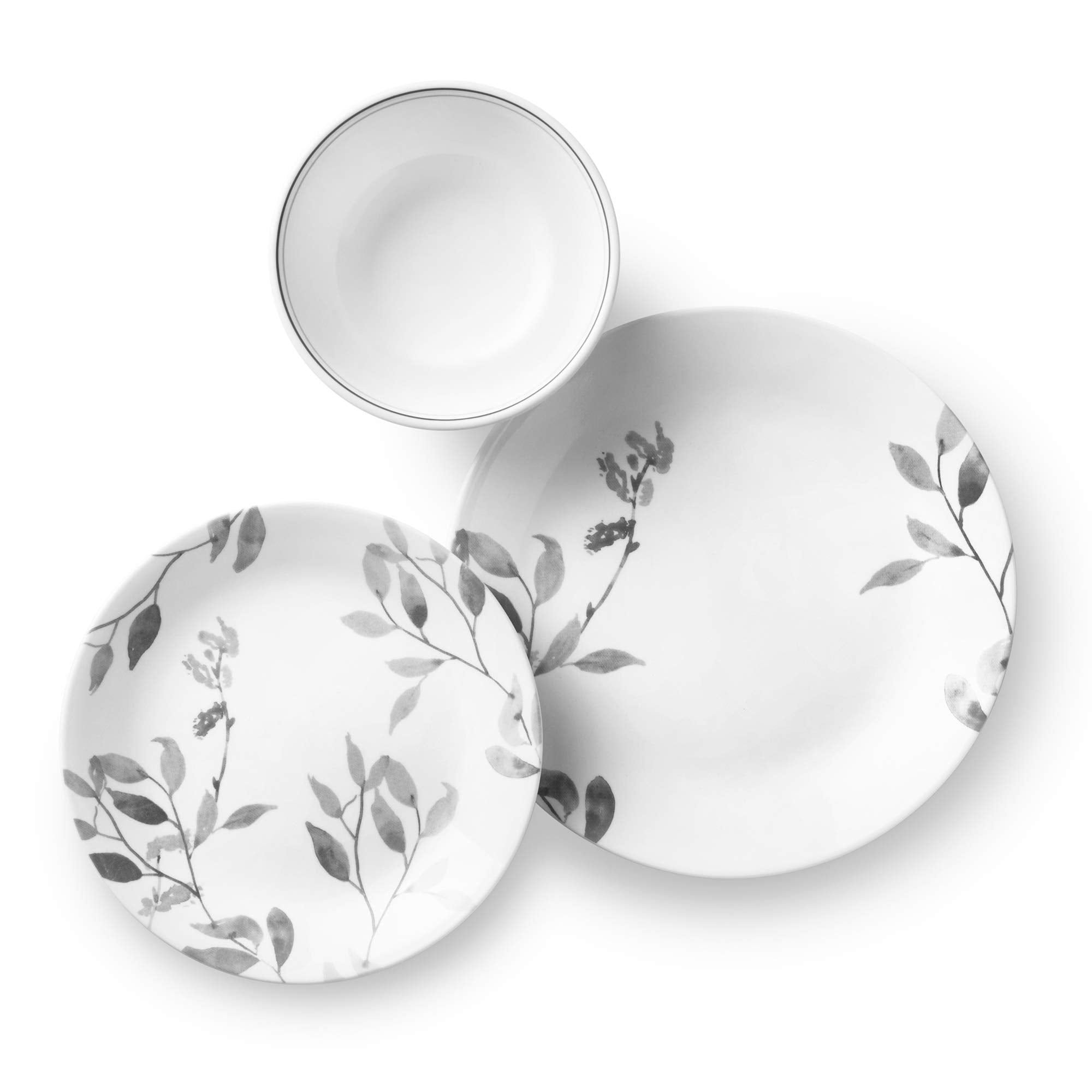 Corelle Boutique Diseno Hojas de Niebla en la mesa, ligero y resistente.