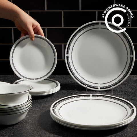 Corelle Brasserie platos de 10,25 pulgadas con borde negro distintivo