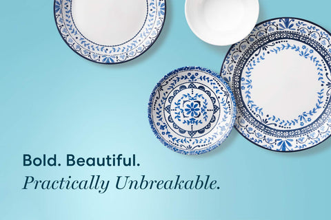 Corelle Caspian, plato de ensalada de 9 pulgadas con patrón de azulejos.