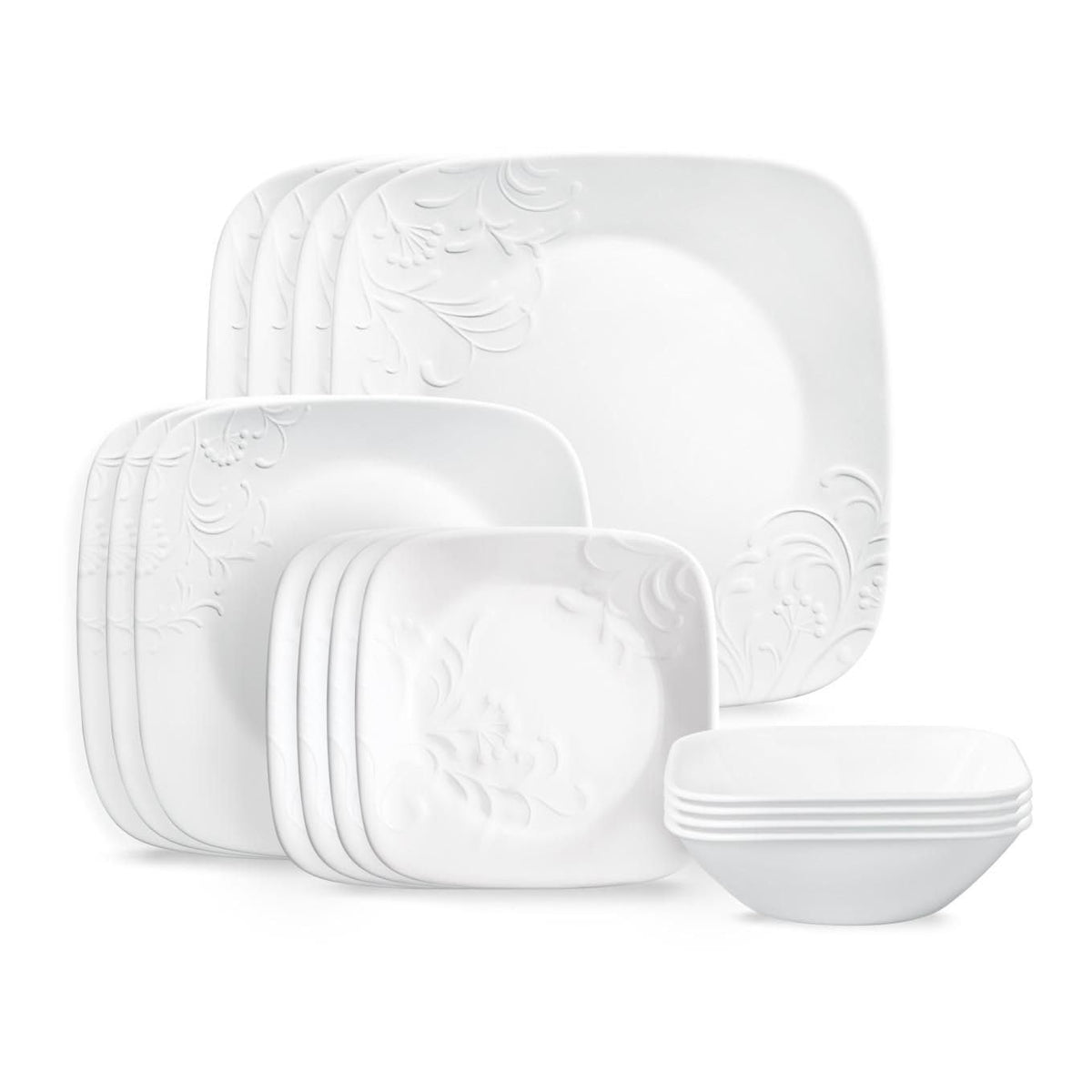 Corelle Cherish, conjunto 16 piezas, vajilla blanca resistente a astillas para uso diario y ocasiones.