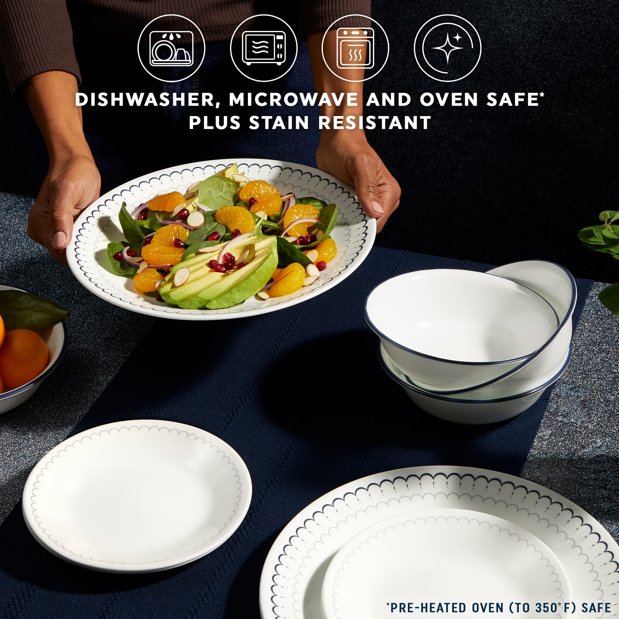 Corelle juego de 18 piezas para 6 comensales, almacenamiento compacto