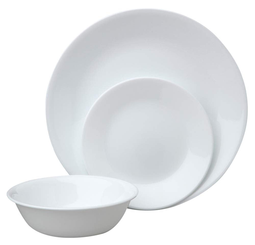 Corelle Livingware vajilla 18 piezas en mesa, diseño limpio.