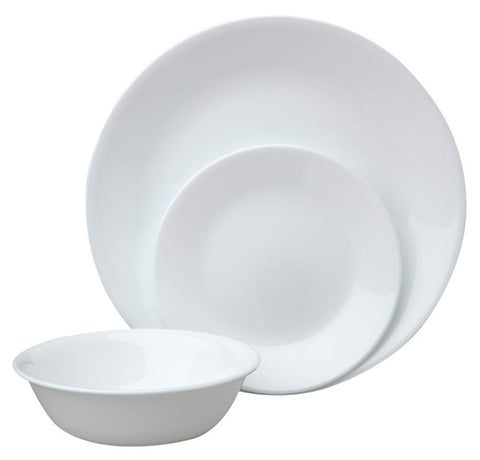 Corelle Livingware vajilla 18 piezas en mesa, diseño limpio.