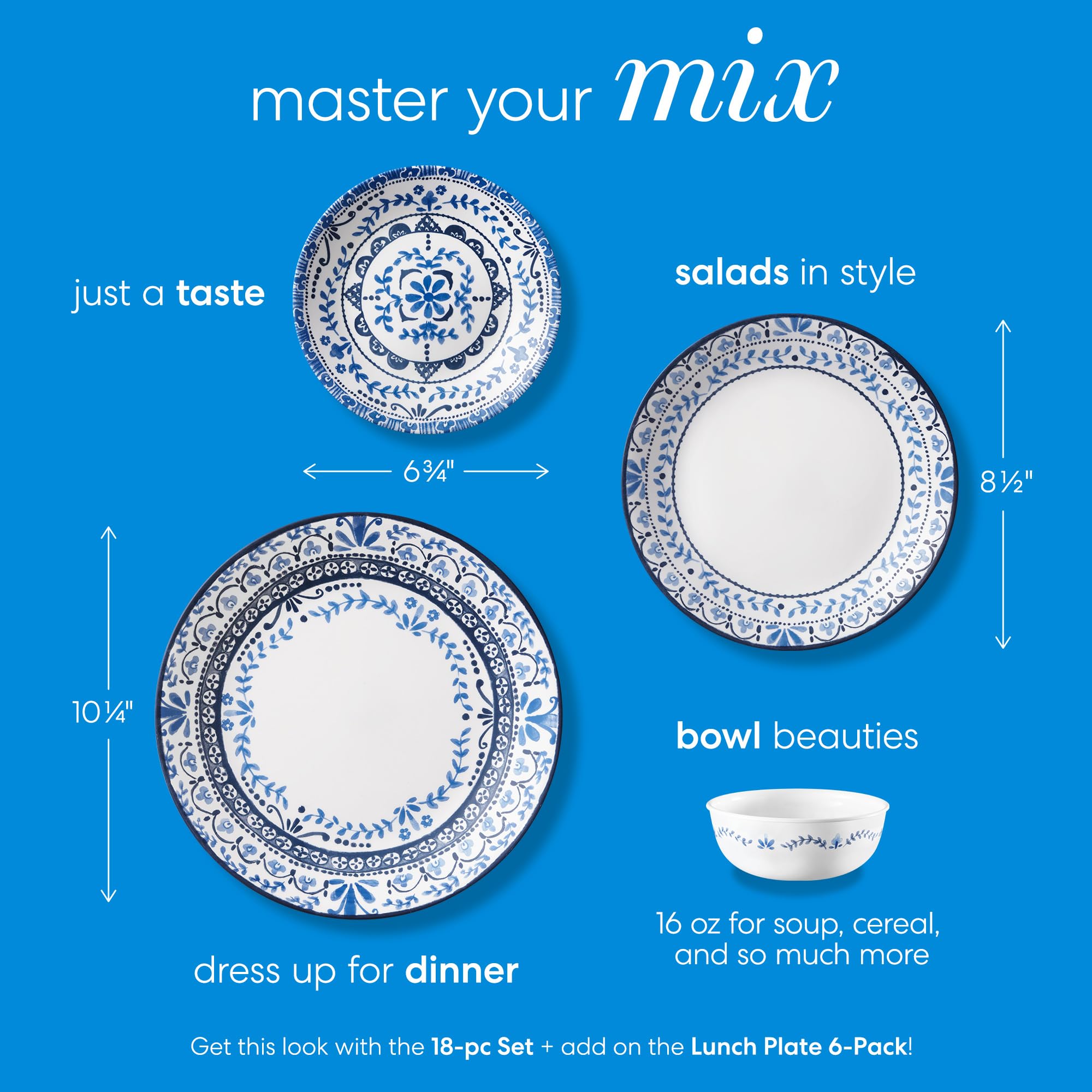 Corelle: limpieza fácil y uso diario, apto lavavajillas.