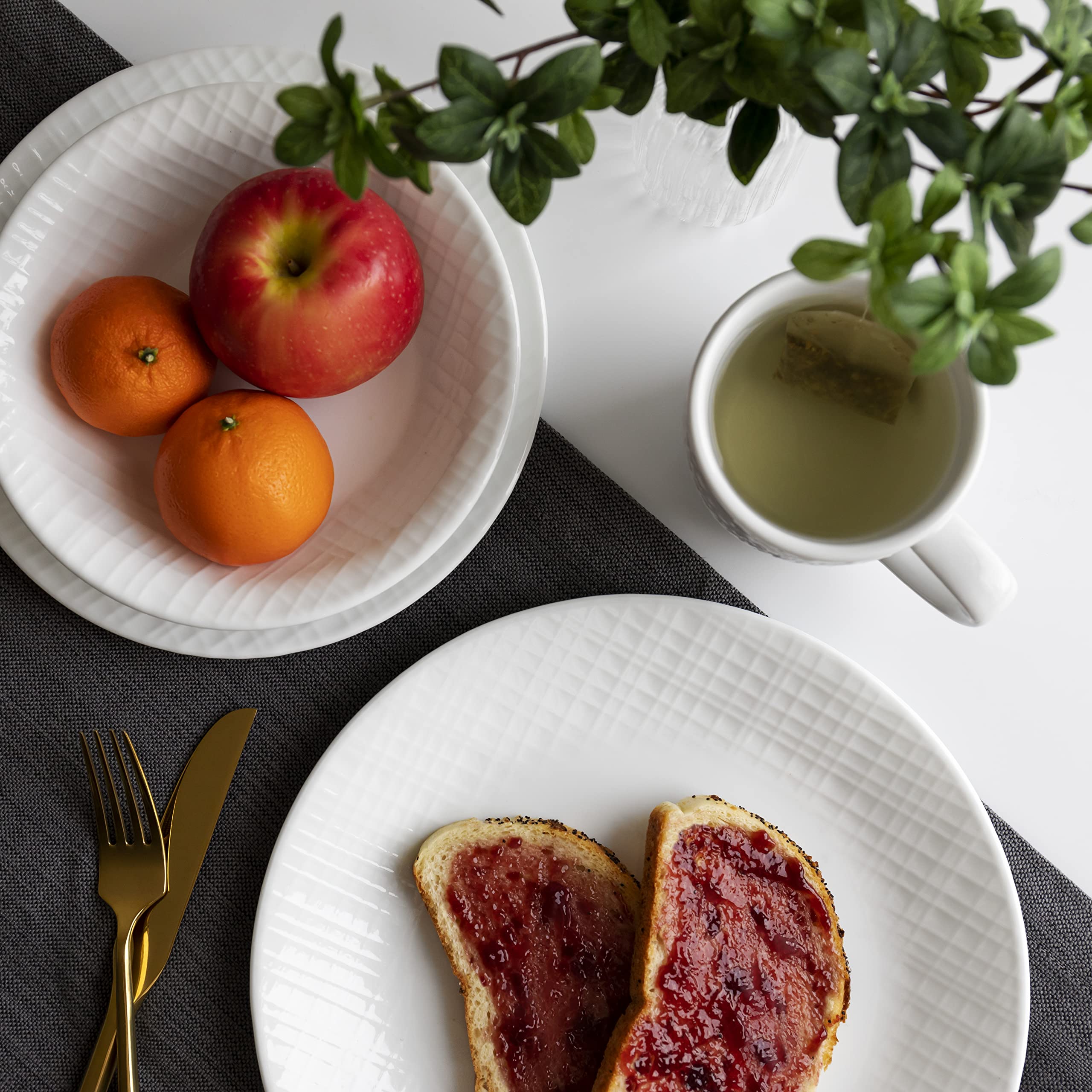 Corelle Tejido Lino Apto Lavavajillas: seguro para lavavajillas, microondas y frigorífico.