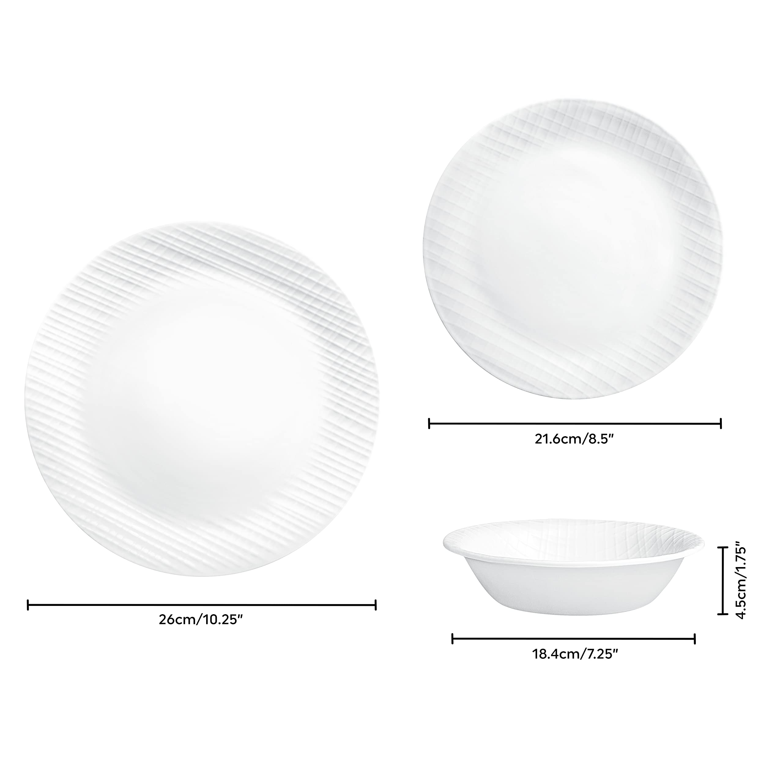 Corelle Tejido Lino Plato Secundario: compacto y apilable para la despensa.