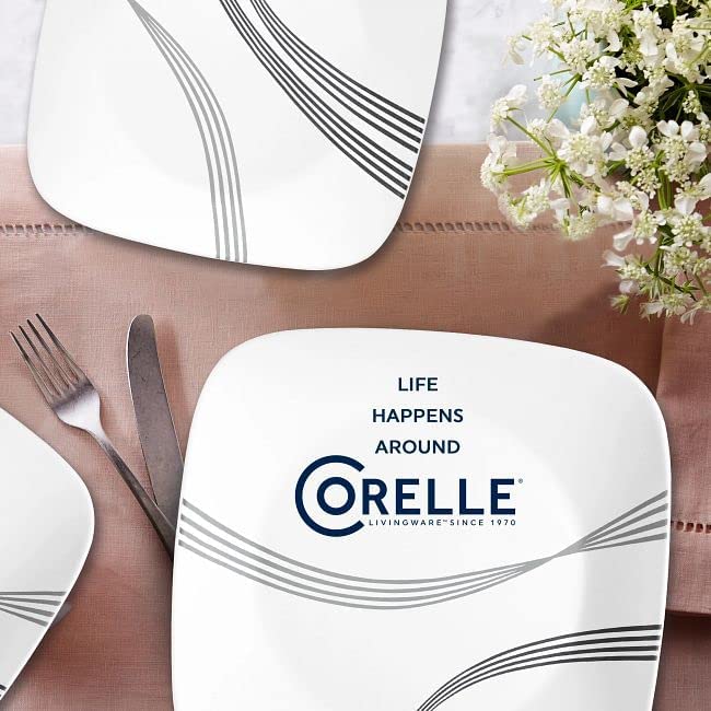 Corelle Urban Arc: diseño cuadrado blanco y gris, estilo moderno para la mesa