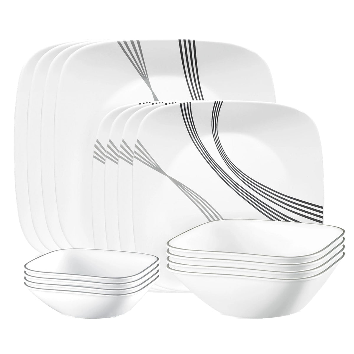 Corelle Urban Arc: plato de cena para cuatro, diseño cuadrado, resistente y apto para microondas