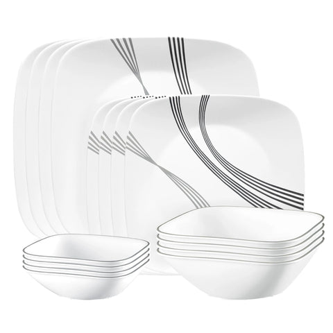 Corelle Urban Arc: plato de cena para cuatro, diseño cuadrado, resistente y apto para microondas
