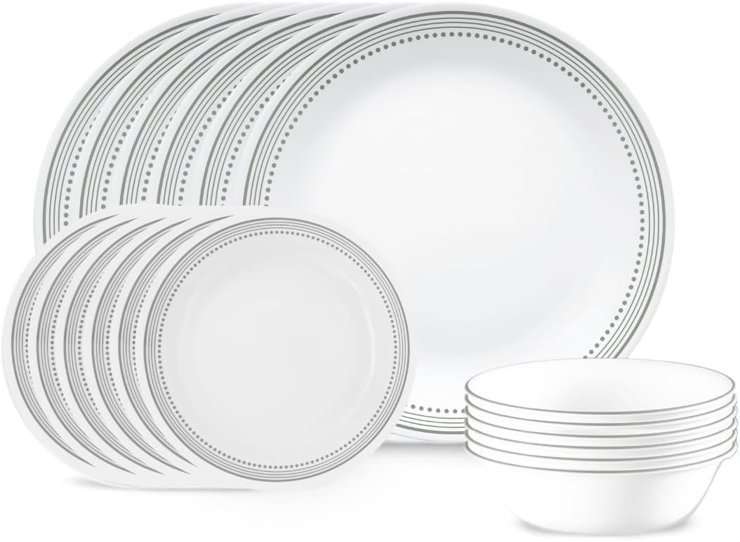 Corelle Vitrelle, 6 platos de cena gris místico, ligeros y resistentes para uso diario