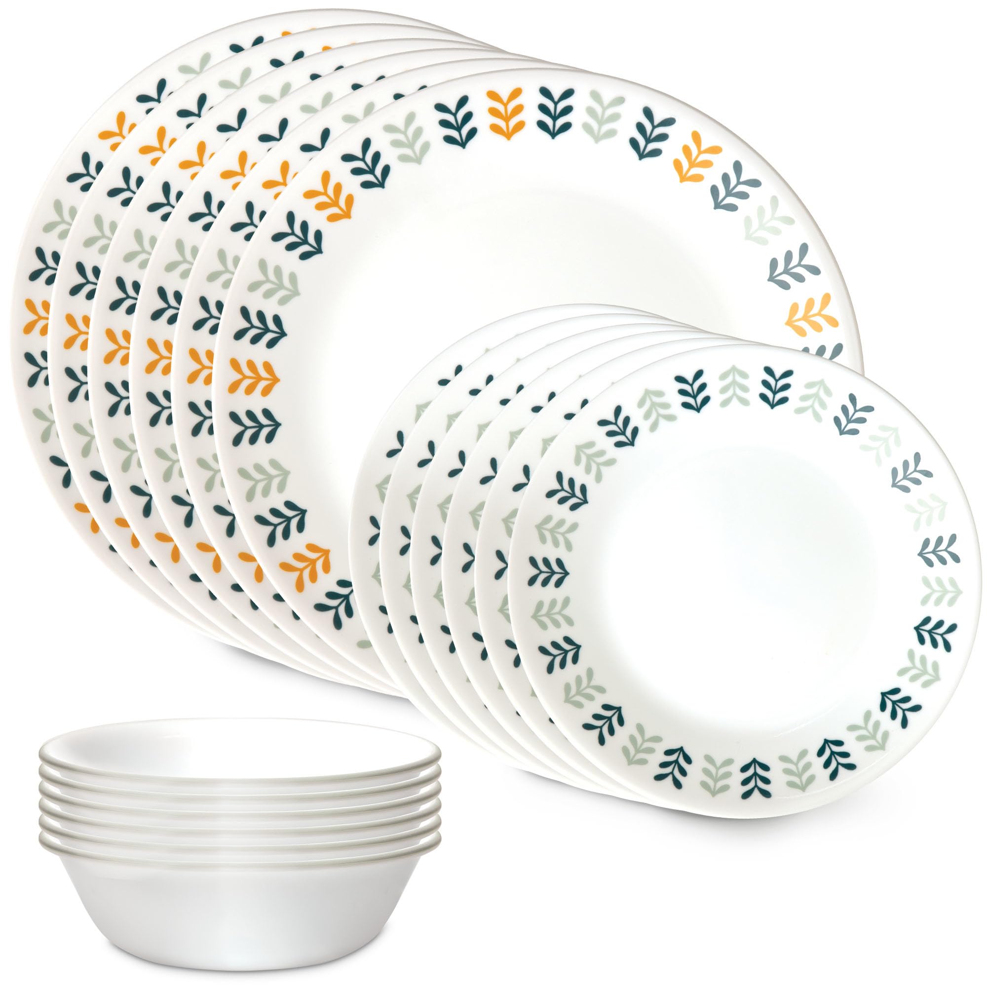 Conjunto Corelle Vitrelle 18 piezas para 6, enfoque en servicio completo, apto para diario.