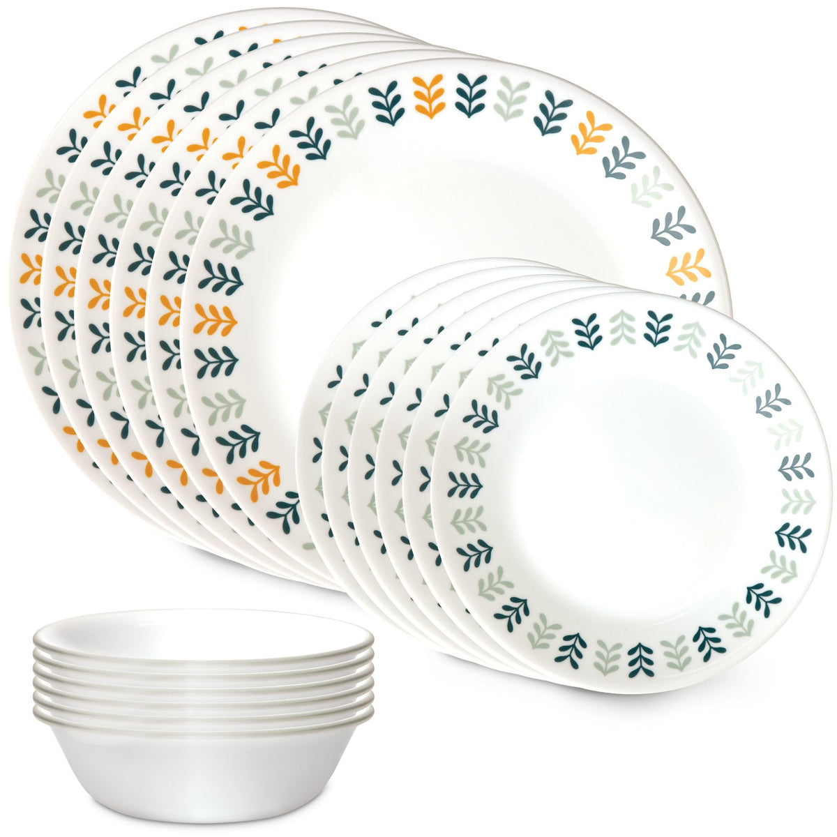 Conjunto Corelle Vitrelle 18 piezas para 6, enfoque en servicio completo, apto para diario.