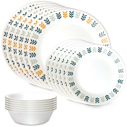 Conjunto Corelle Vitrelle 18 piezas para 6, enfoque en servicio completo, apto para diario.