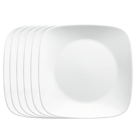 Corelle Vitrelle platos cuadrados 9 pulgadas blancos, 6 unidades, ligero y resistente para almuerzos y cenas