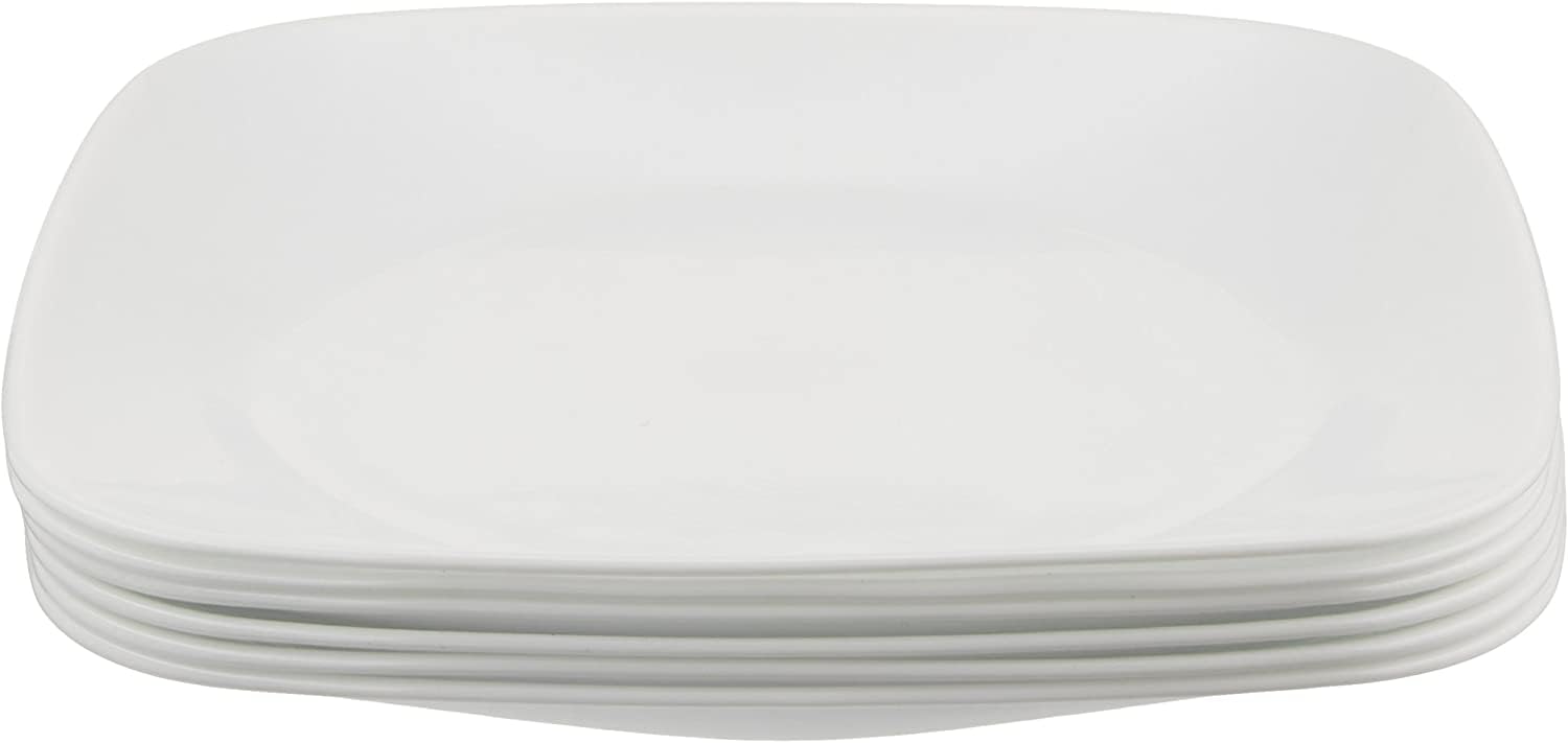 Corelle Vitrelle plato cuadrado blanco con acabado limpio, ideal para apilar y ahorrar espacio