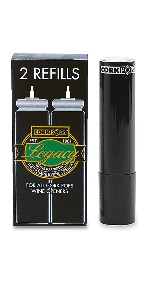 Cartuchos Cork Pops recambio dos unidades; abren 60-80 botellas sin alterar sabor.