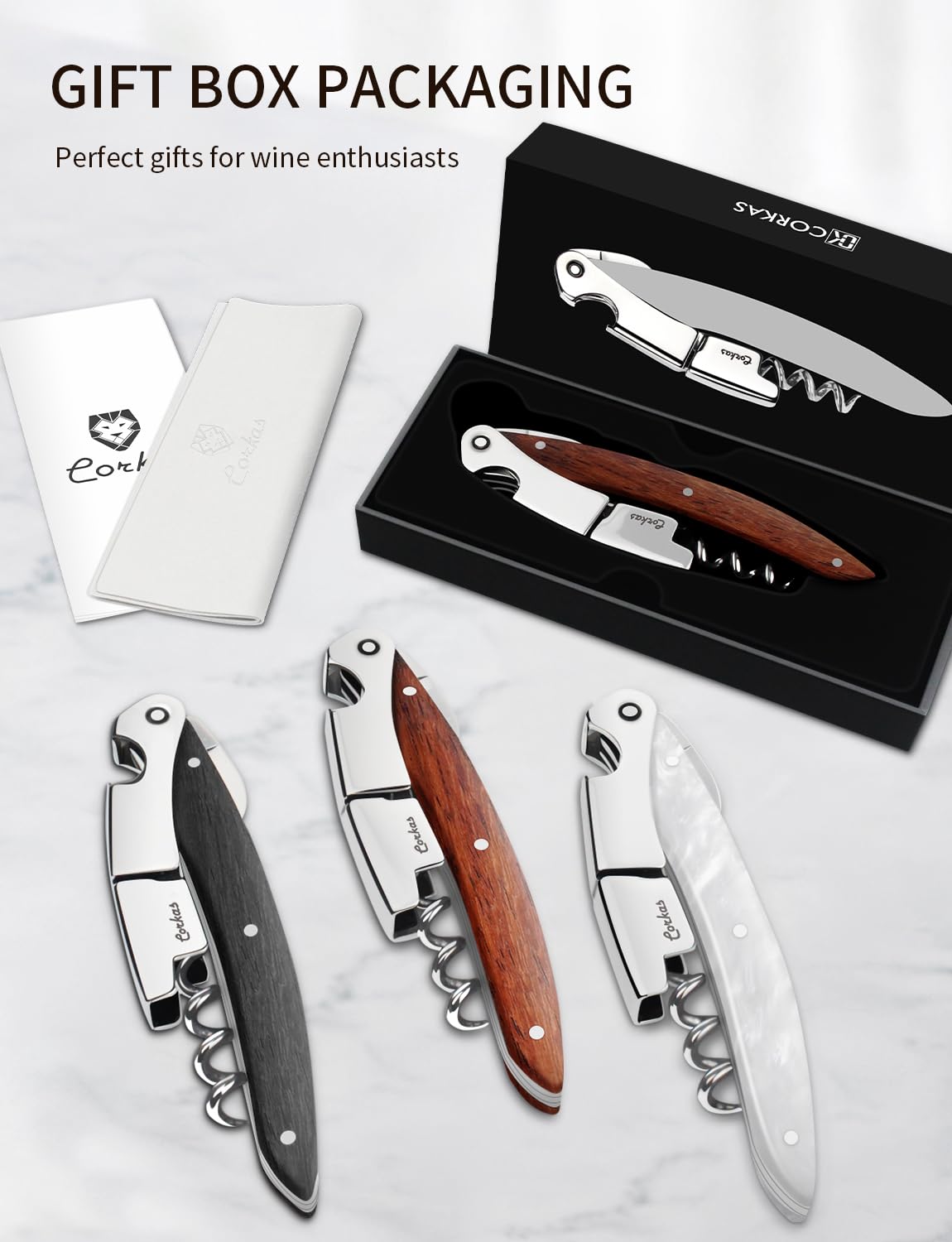 CORKAS Prestige, mango ergonómico de palo de rosa, aumenta comodidad durante turnos.