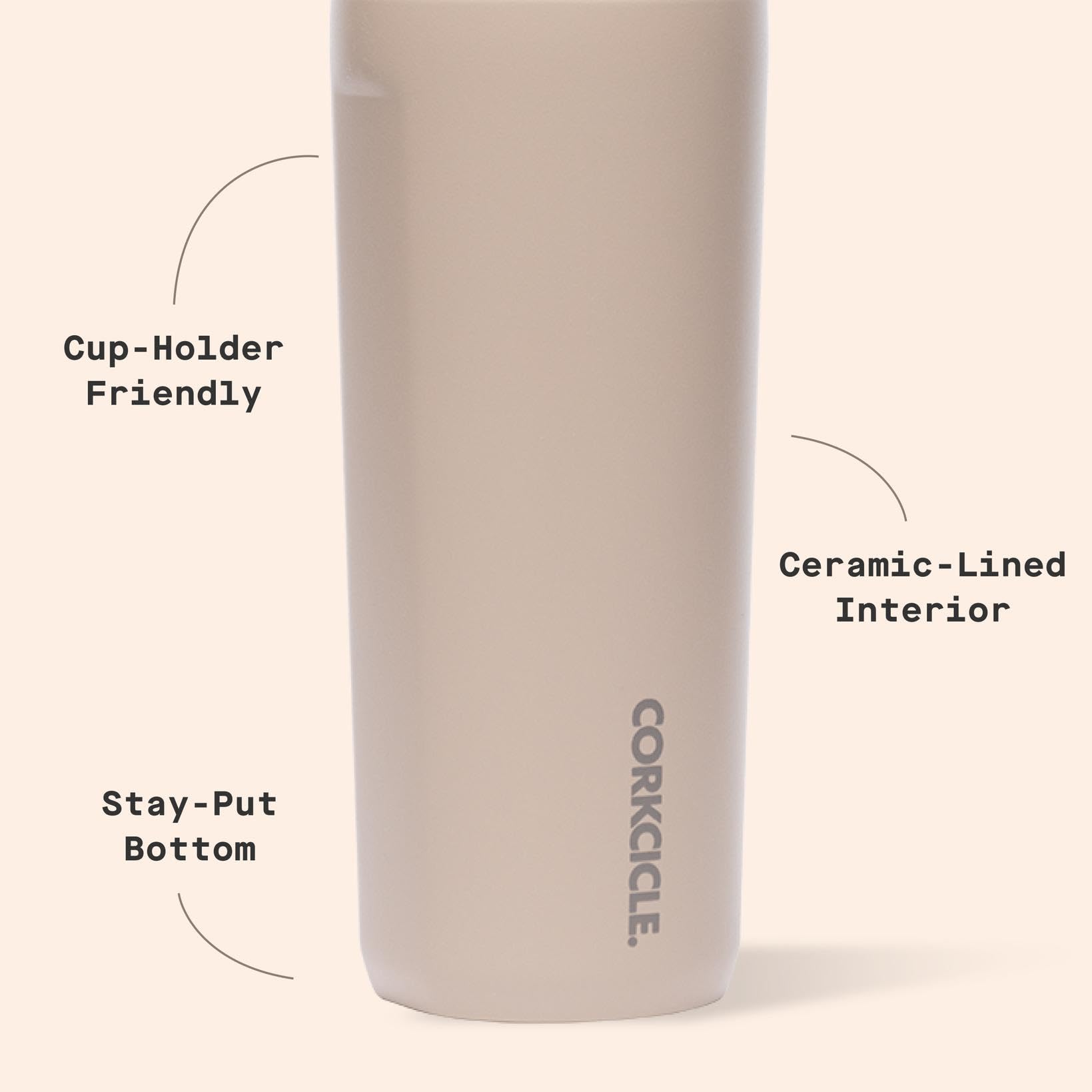 Corkcicle Taza de Viaje, acabado Desert con estilo moderno.