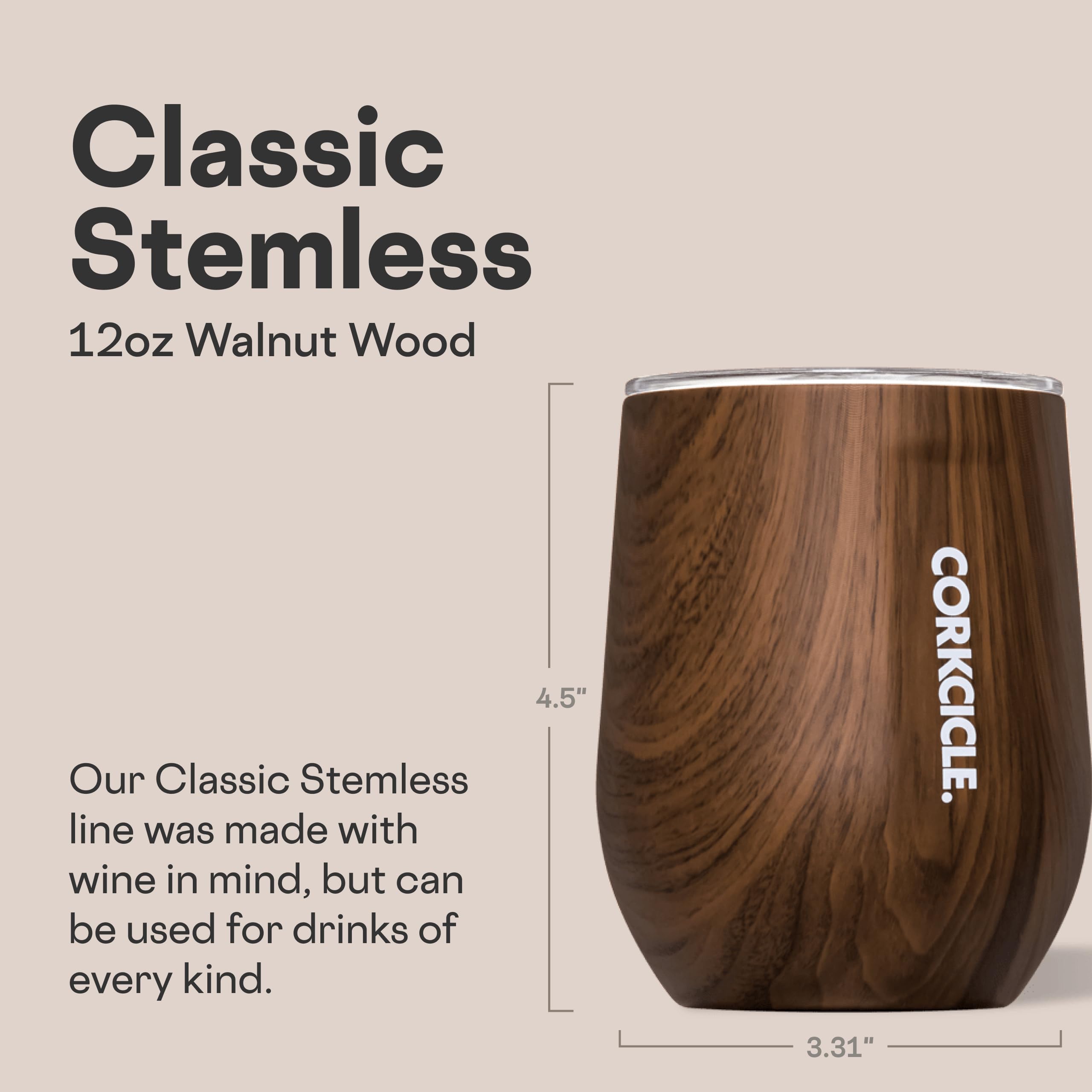 Corkcicle vaso ergonómico con lados planos para un agarre cómodo