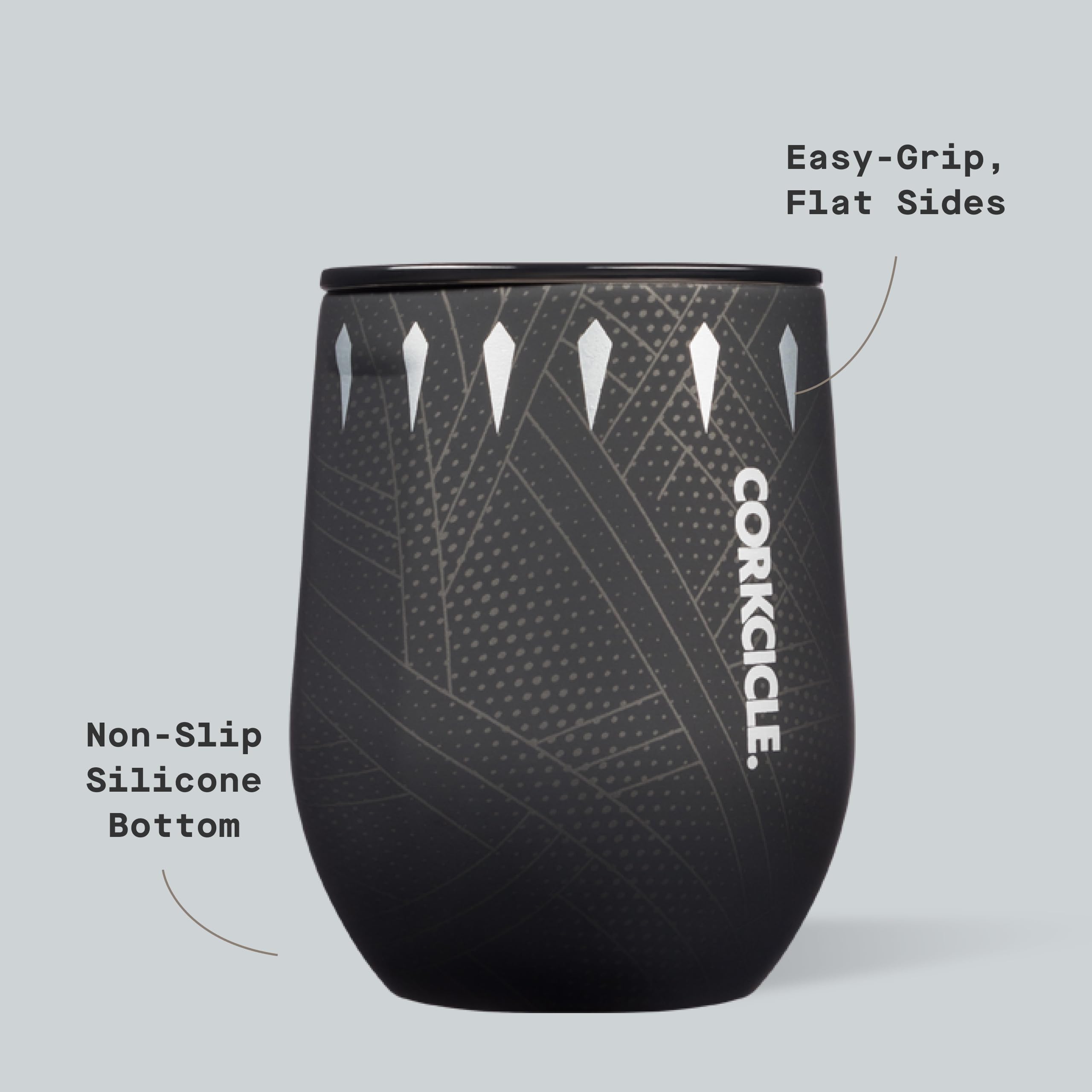 Agarre plano Corkcicle para sujeción estable durante el viaje.