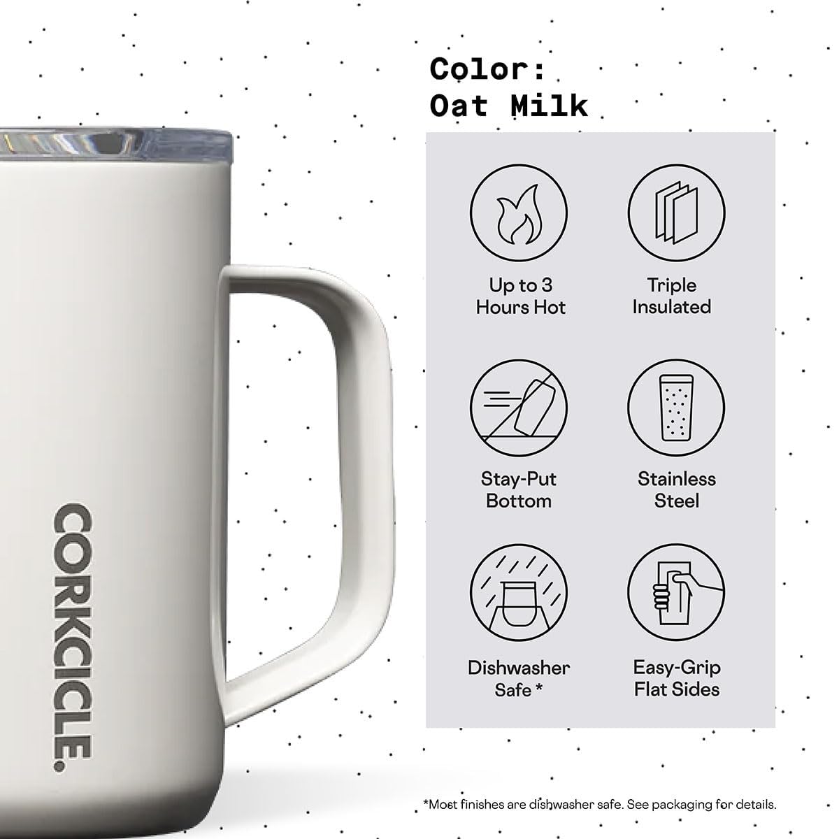 Corkcicle Classic, bordes planos ergonómicos, ofrece agarre cómodo y estable.