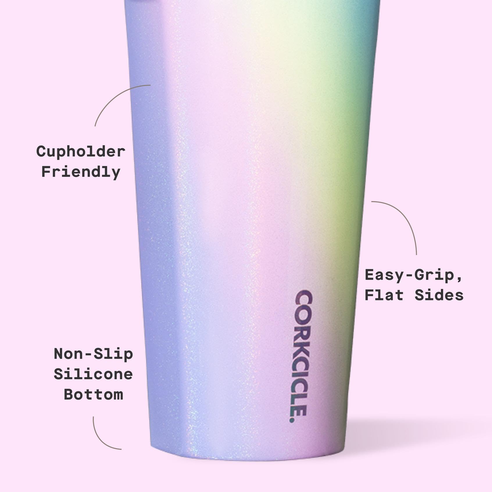 Corkcicle Vaso Clasico Arcoiris Unicornio: apto para lavavajillas, limpieza fácil.