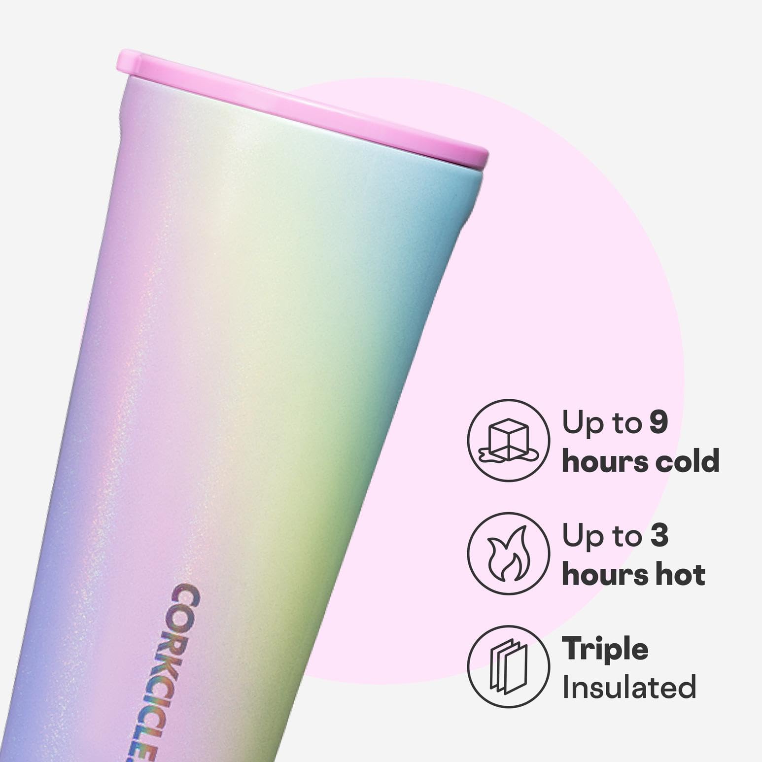 Corkcicle Vaso Clasico Arcoiris Unicornio: compatible con portavasos en viajes.
