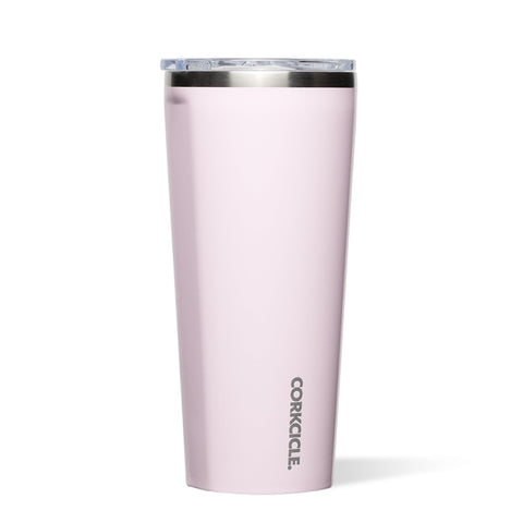 Corkcicle Classic Tumbler frente rosa polvo, ideal para llevar bebidas frías o tibias.
