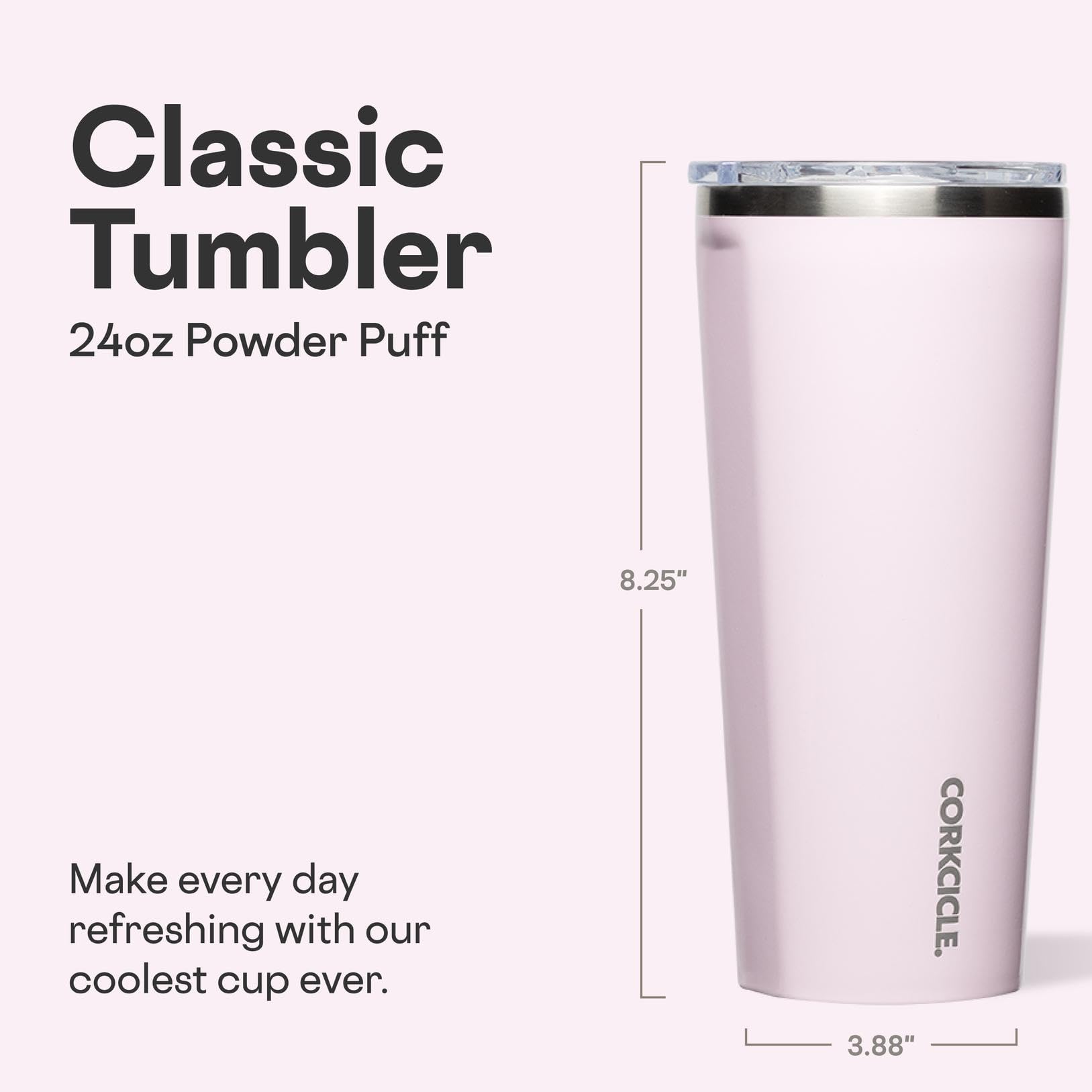 Corkcicle Classic Tumbler lateral, agarre ergonómico para viajes diarios.