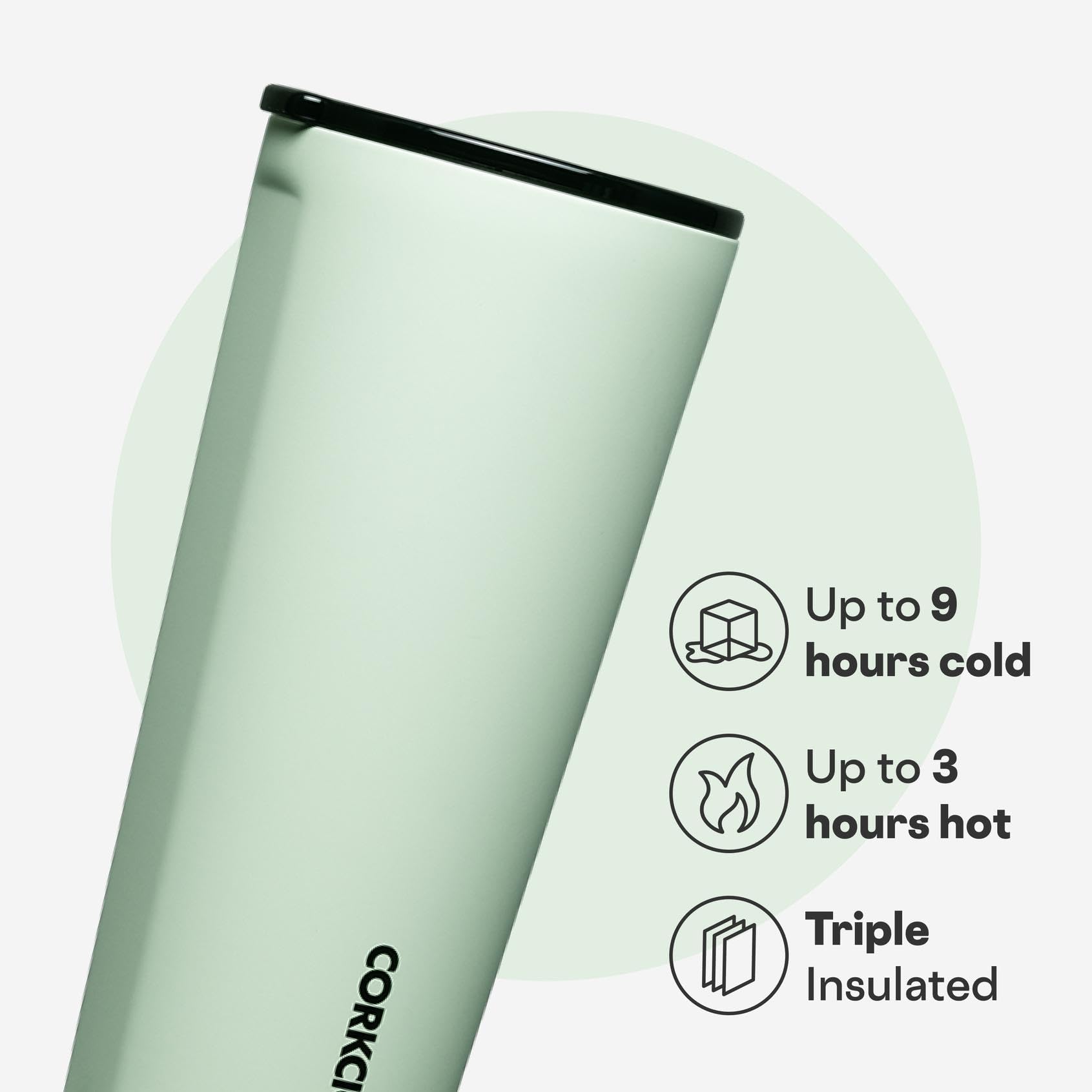 Corkcicle Clásico Salvia Neblina tapa cierre, ideal para transportar sin derrames.