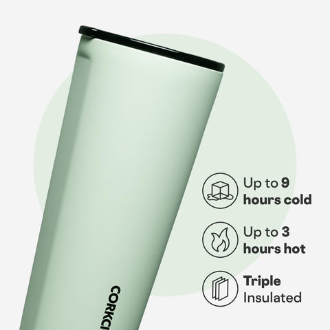 Corkcicle Clásico Salvia Neblina tapa cierre, ideal para transportar sin derrames.