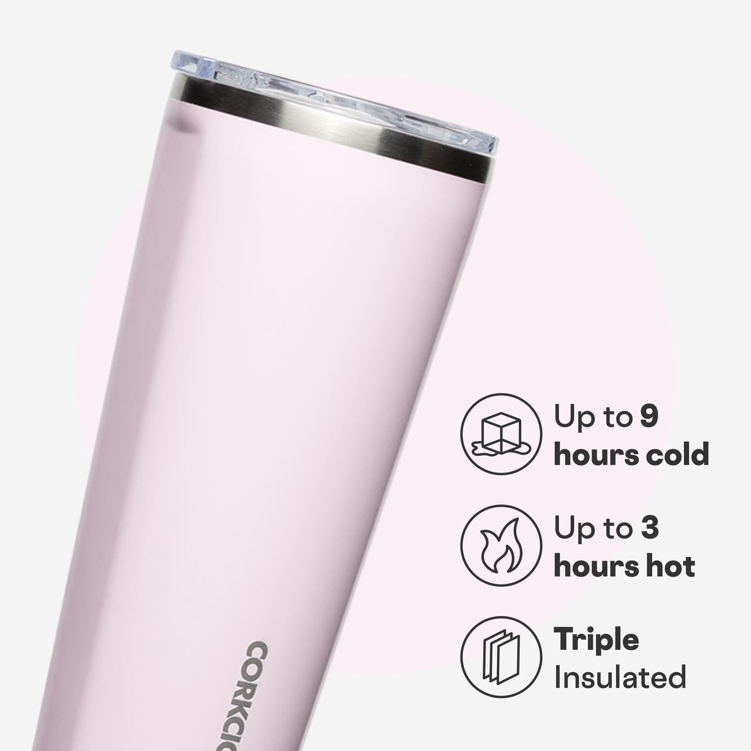 Corkcicle Classic Tumbler tapa desmontable y cierre seguro.