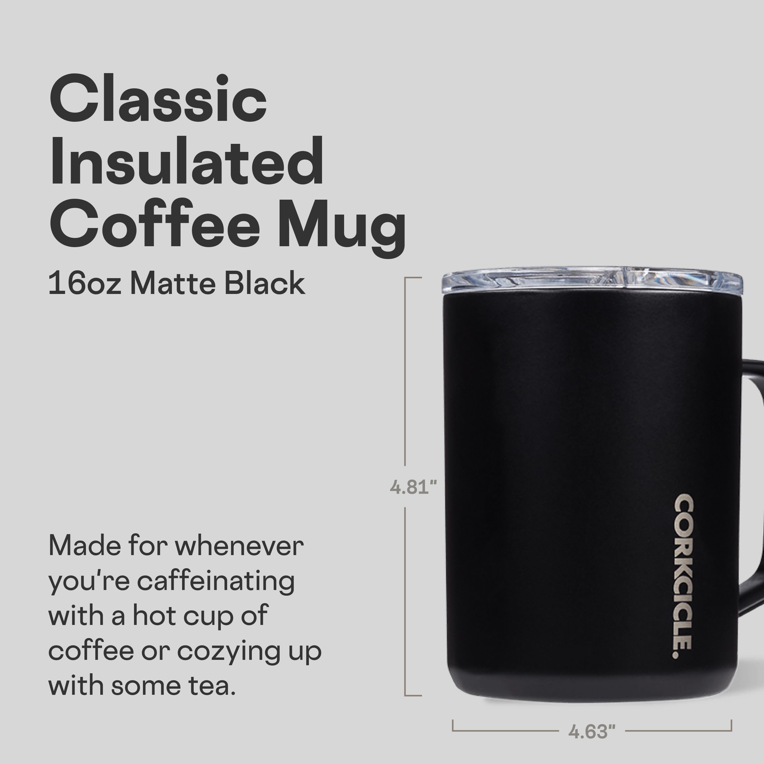 Corkcicle Classic Coffee Mug con agarre plano estable para uso diario