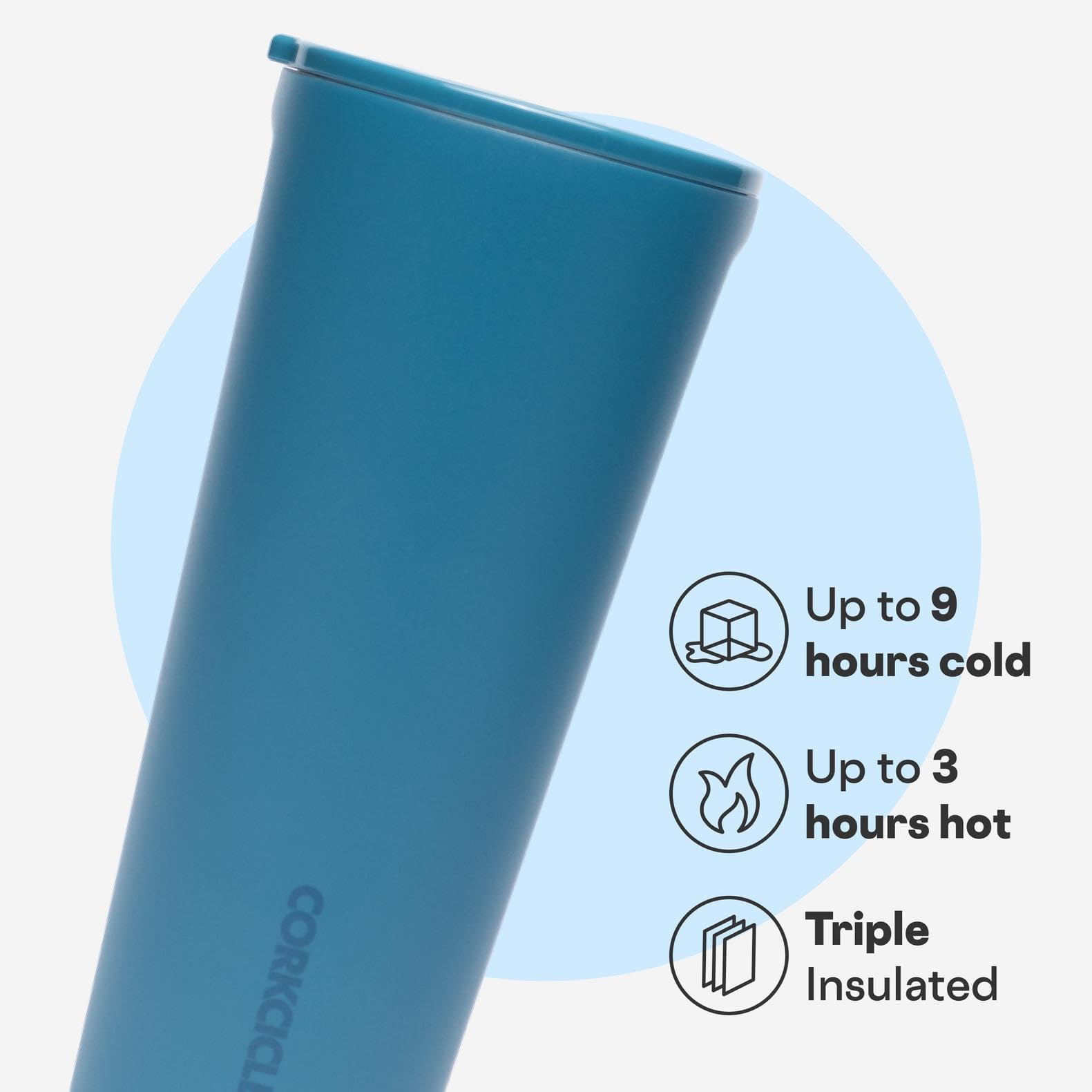 Corkcicle Classic Tumbler con triple aislamiento mantiene temperatura estable.