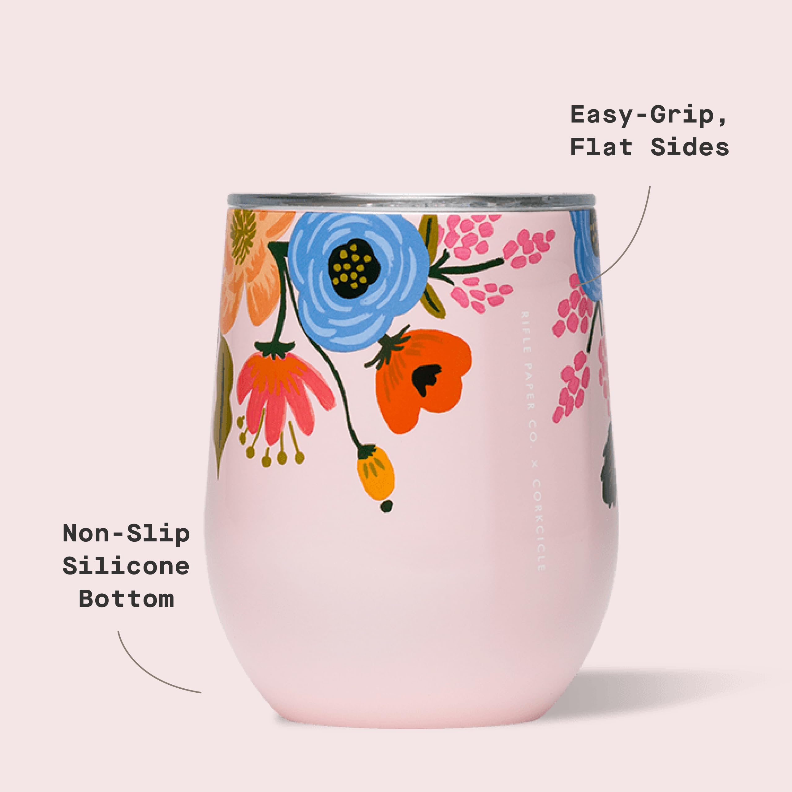 Corkcicle Colaboración Rifle Paper 12oz, rosa impreso, regalo elegante.
