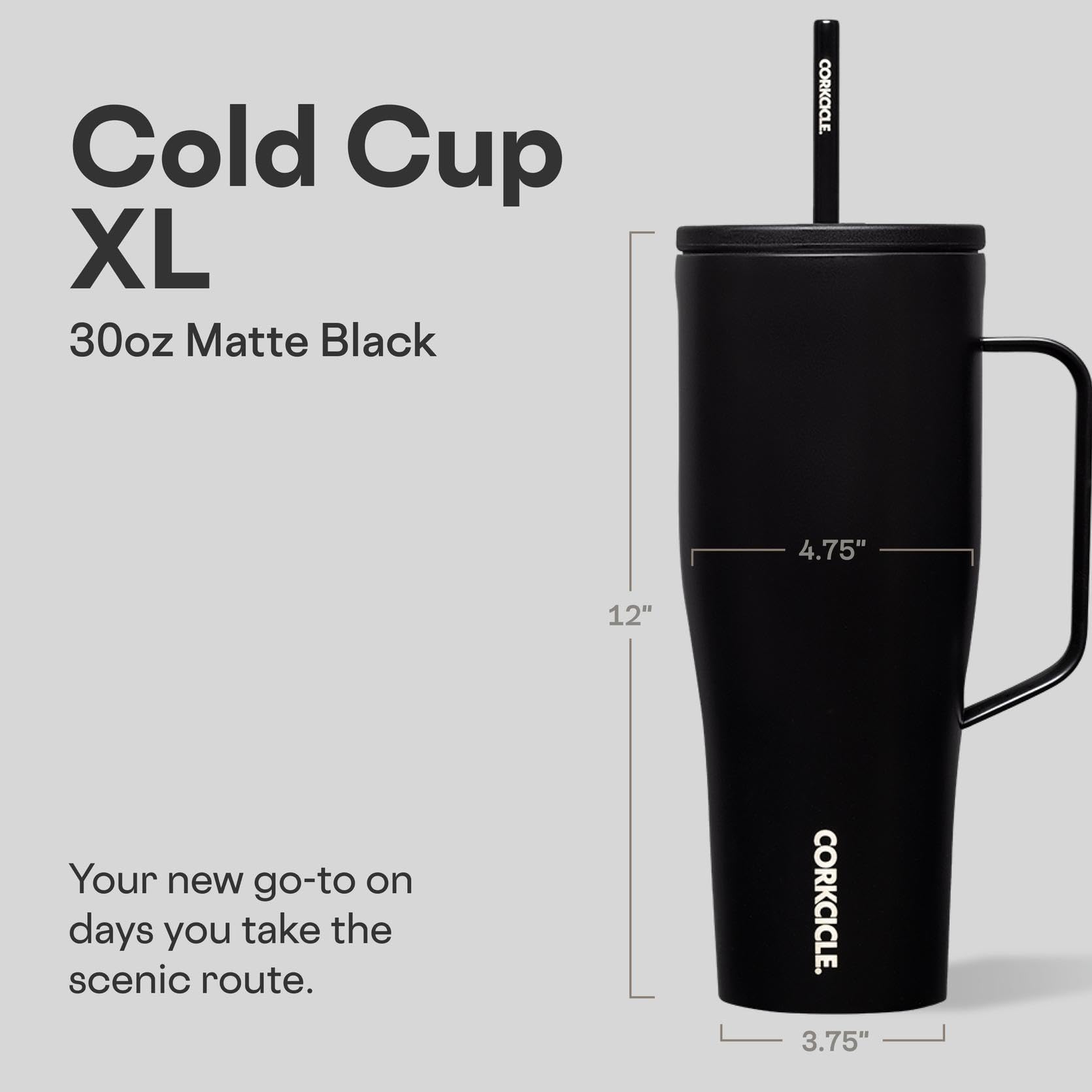 Corkcicle Cold Cup XL, mango ergonómico para un agarre cómodo durante el día.