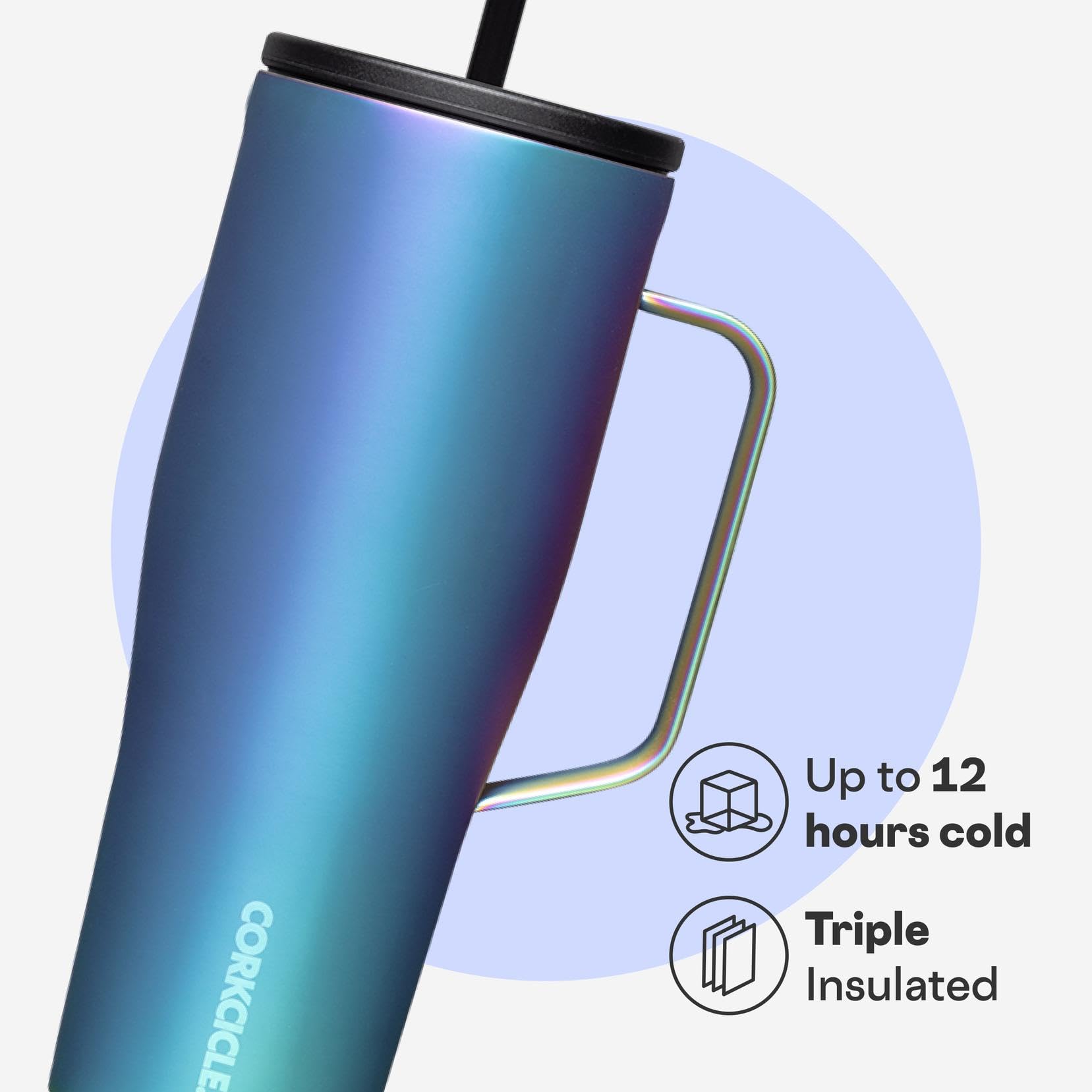 Corkcicle Cold Cup XL tapa anti derrames para uso seguro en movimiento.