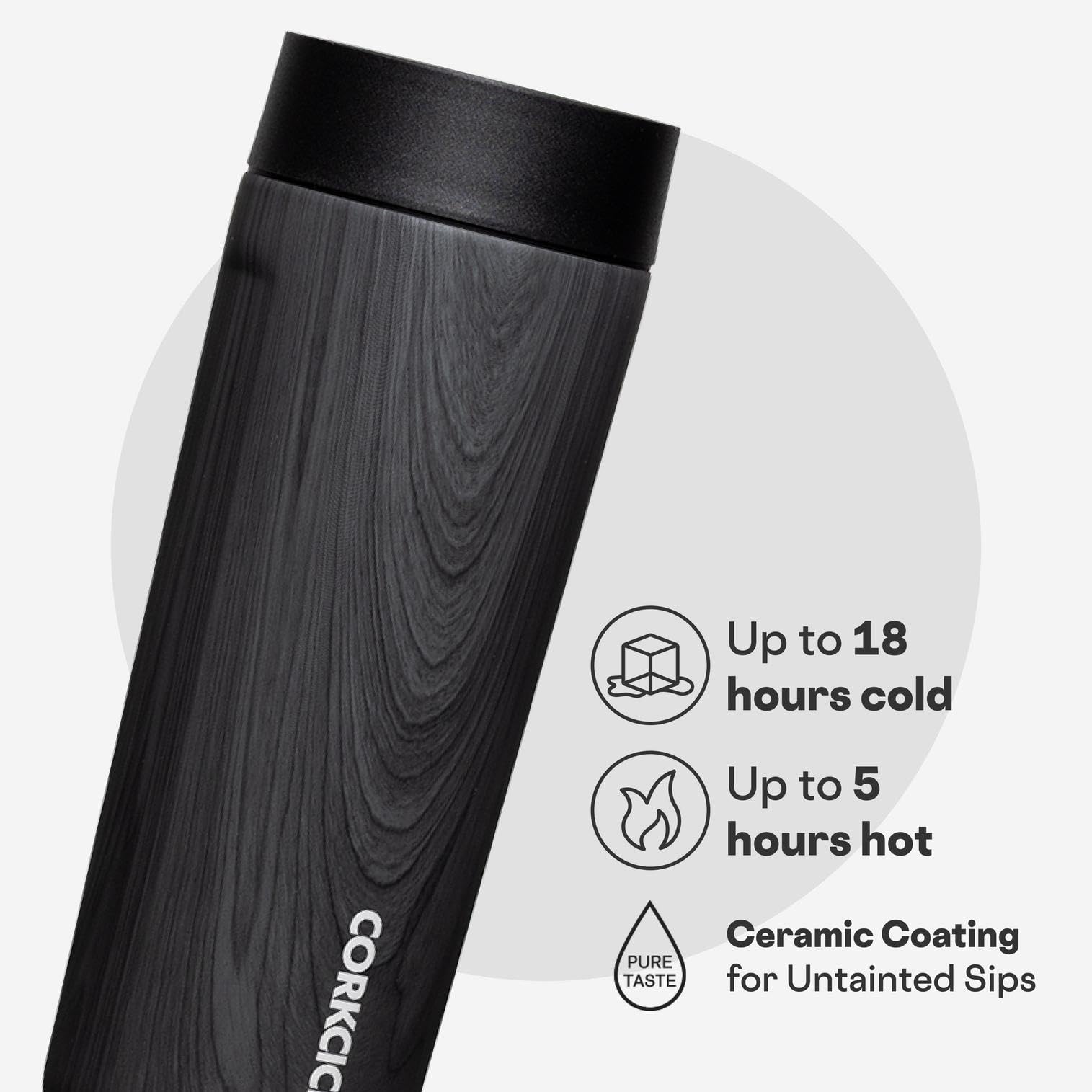Corkcicle Commuter Cup en acero inoxidable, doble aislamiento para bebidas estables.