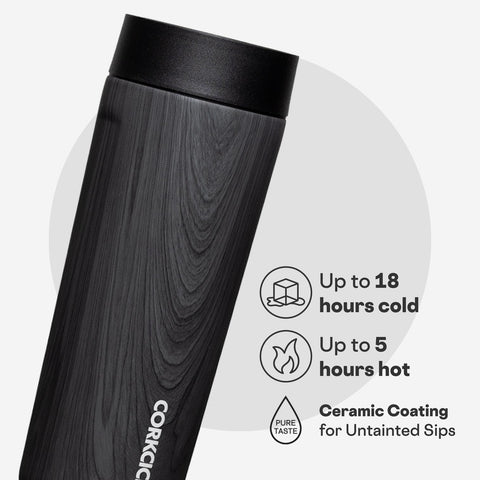 Corkcicle Commuter Cup en acero inoxidable, doble aislamiento para bebidas estables.