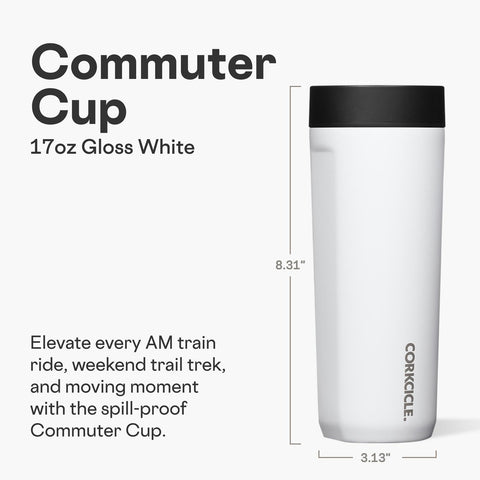 Corkcicle Commuter Cup con aislamiento triple para mantener frío hasta 18 horas.