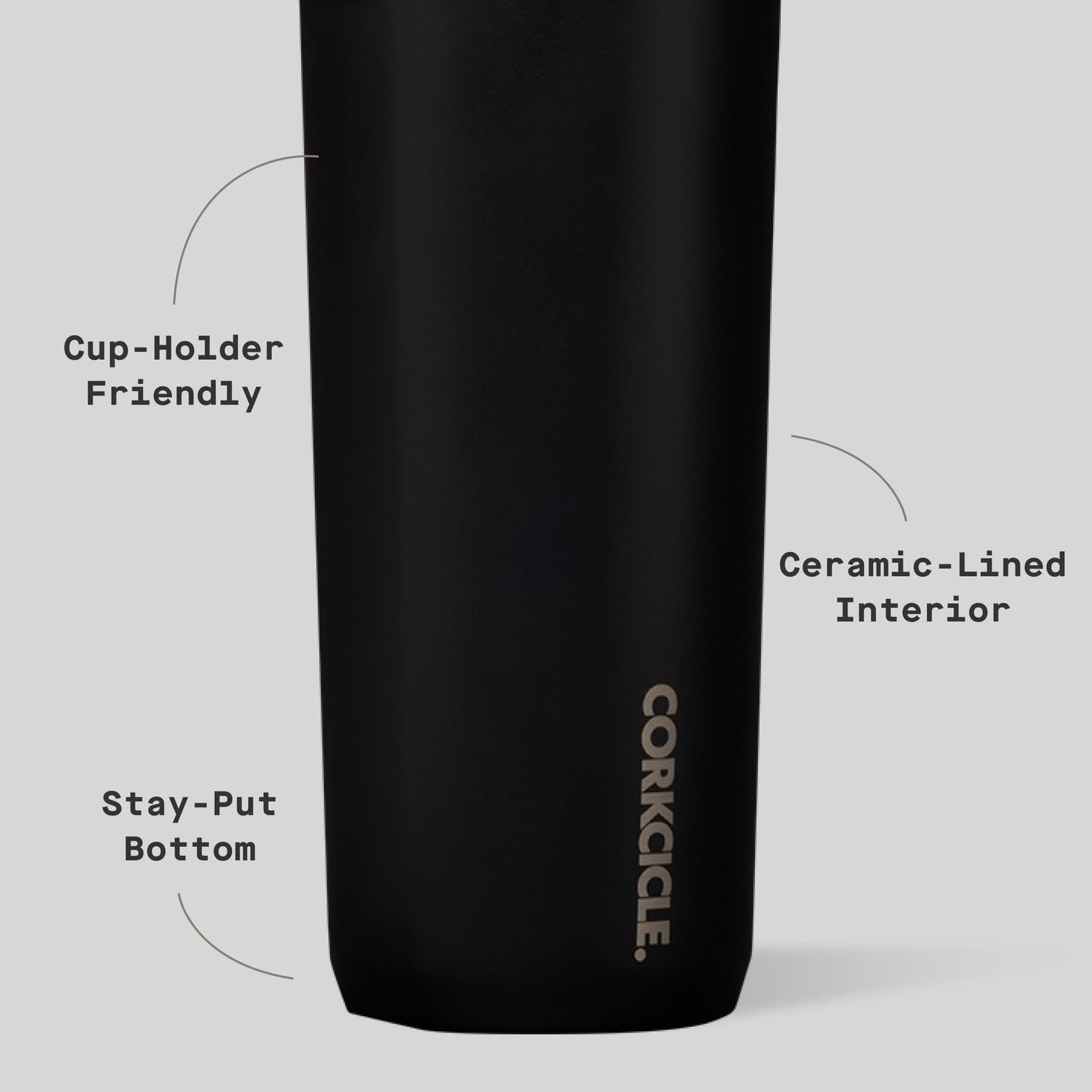 Corkcicle Commuter Cup aislamiento triple, mantiene bebidas frías hasta 18 horas.