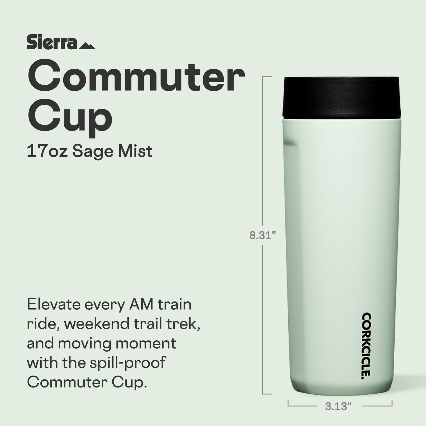 Corkcicle Commuter Cup con aislamiento triple para bebidas frías prolongadas.