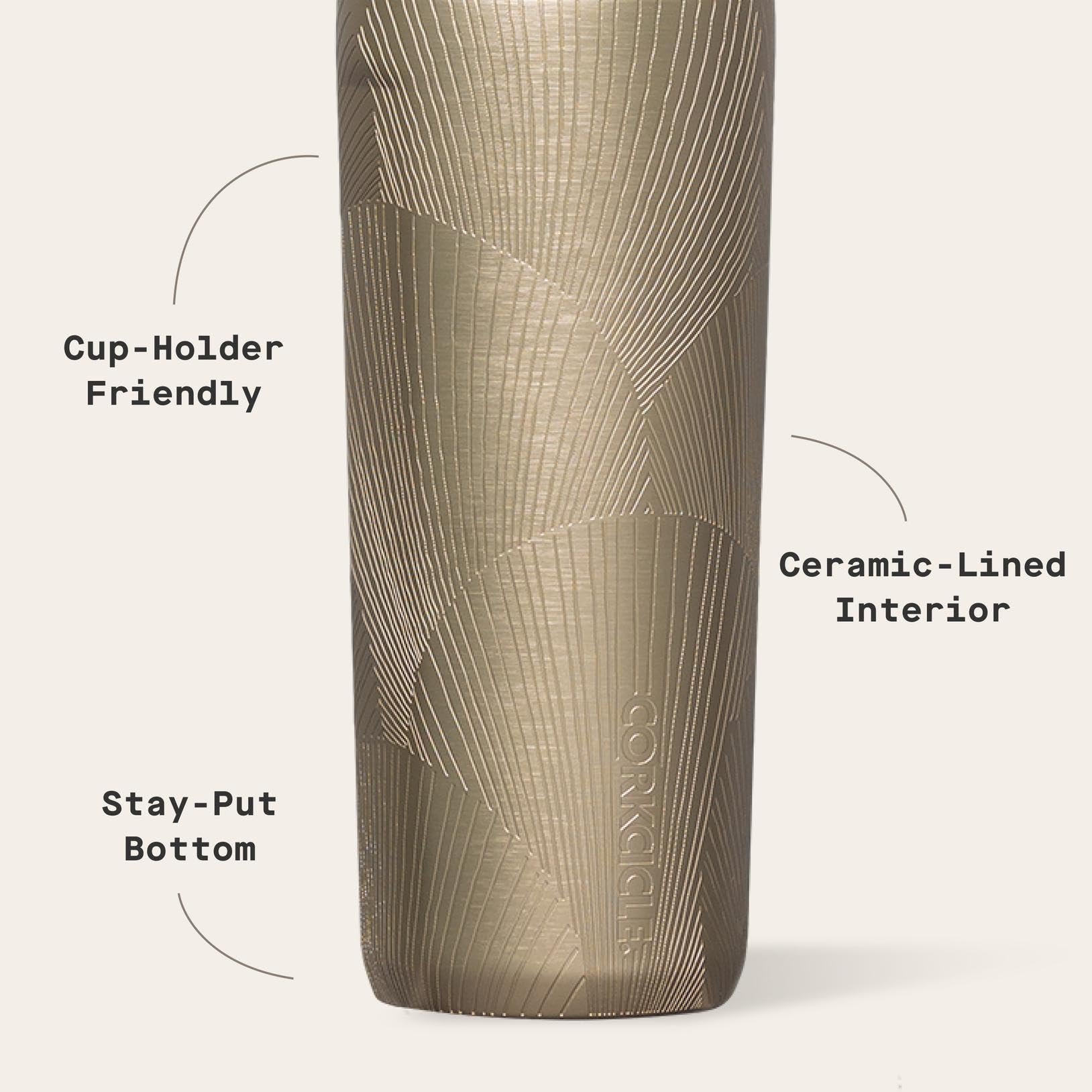 Perfil delgado de Corkcicle Commuter Cup para bolsos y portavasos.