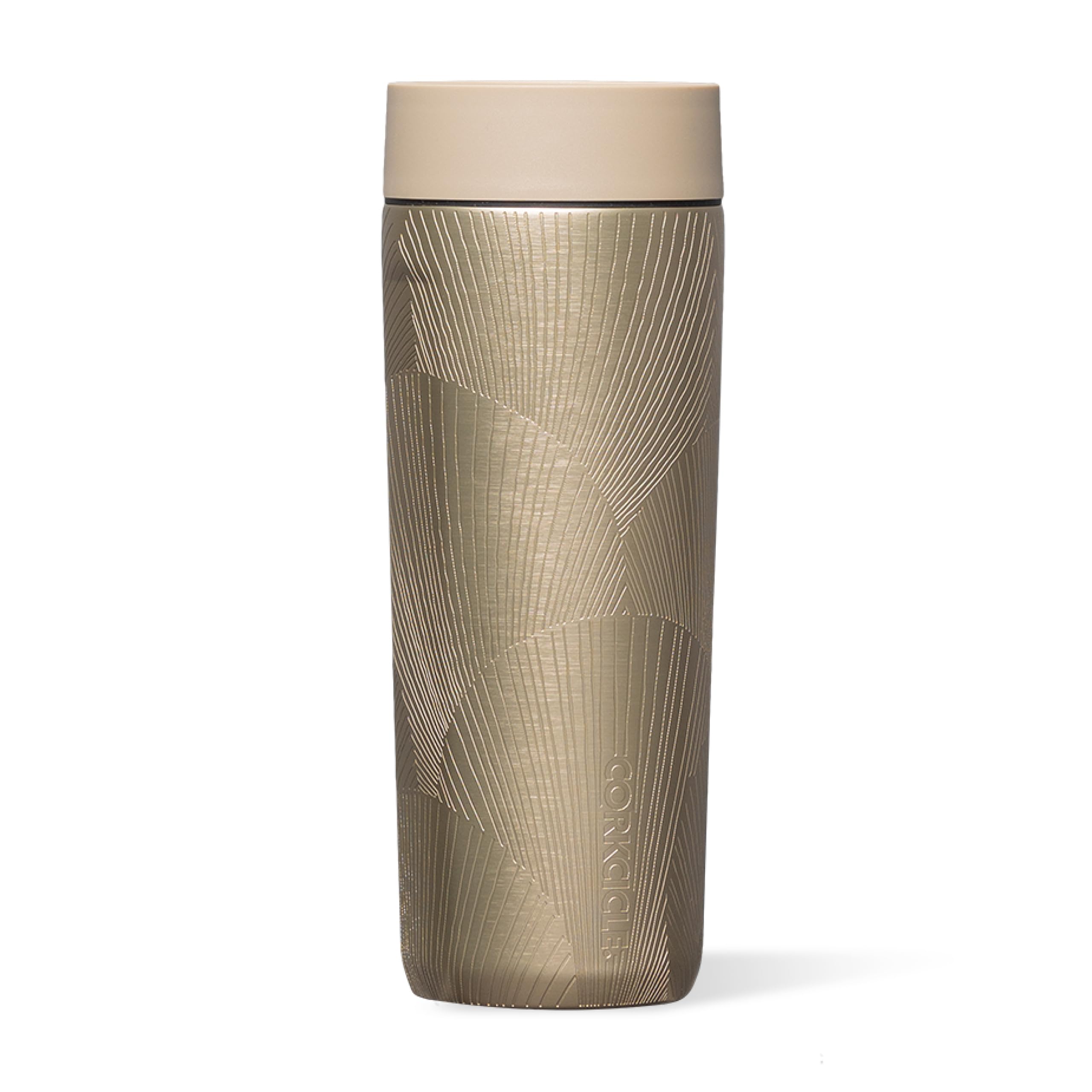 Corkcicle Commuter Cup vista frontal, mantiene bebidas a temperatura óptima para el día.