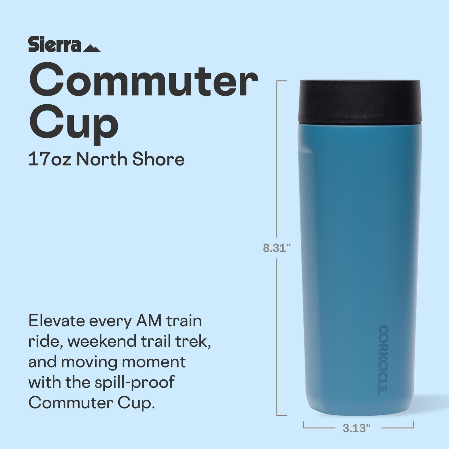 vaso de viaje Corkcicle lateral: perfil delgado y cómodo para sostener