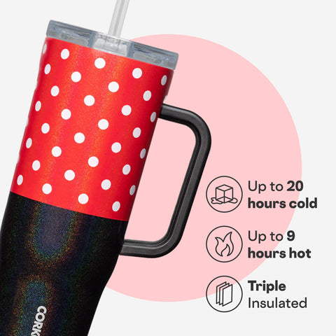 Corkcicle Cruiser 40 onzas Minnie Mouse, base antideslizante para mayor estabilidad