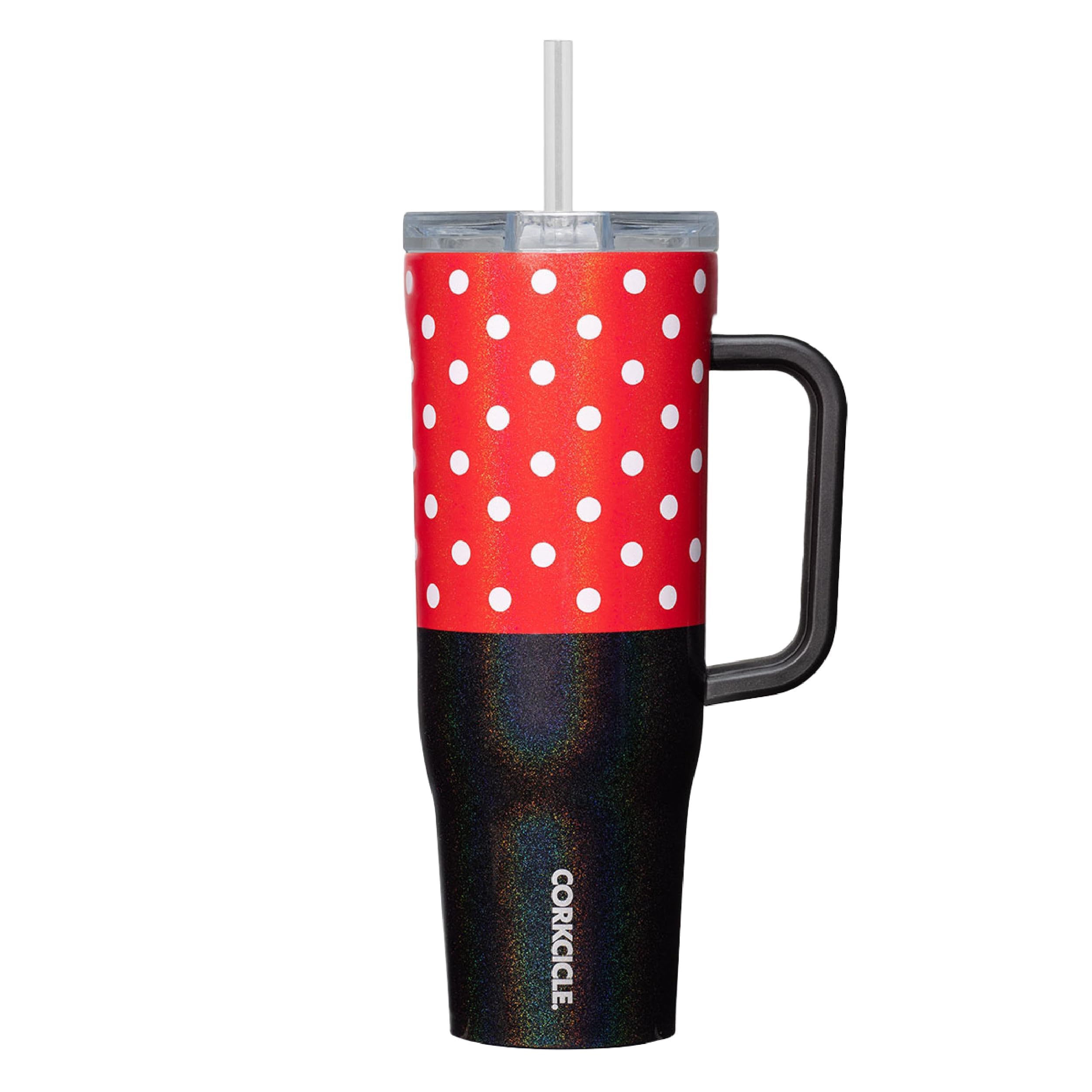 Corkcicle Cruiser 40 onzas Minnie Mouse, vista frontal, mantiene bebidas frías por horas