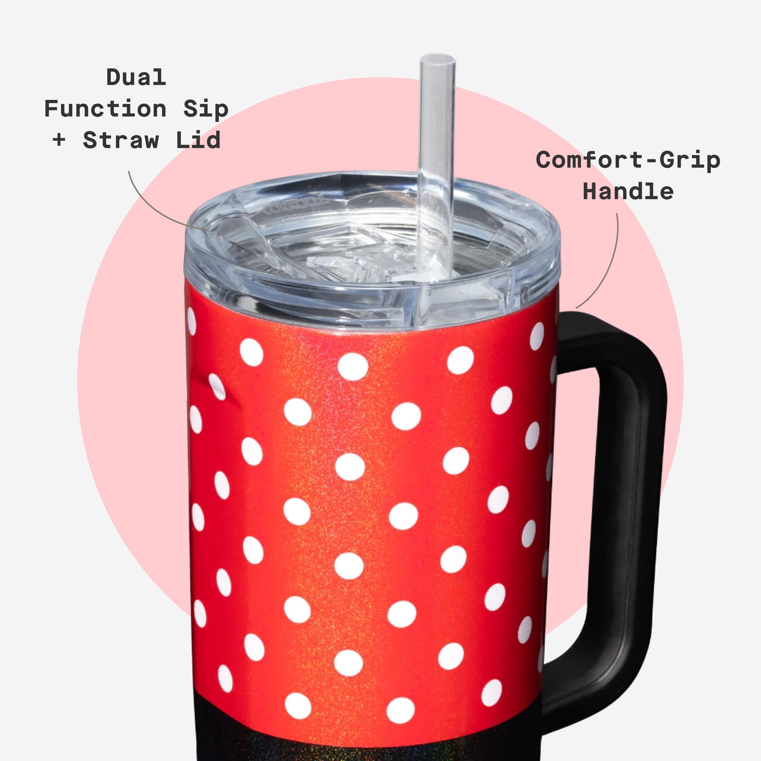 Corkcicle Cruiser 40 onzas Minnie Mouse, pajilla desmontable para limpieza rápida