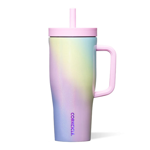 Corkcicle Cruiser, vaso 22 oz arcoíris unicornio, mantiene bebidas frías por más tiempo.