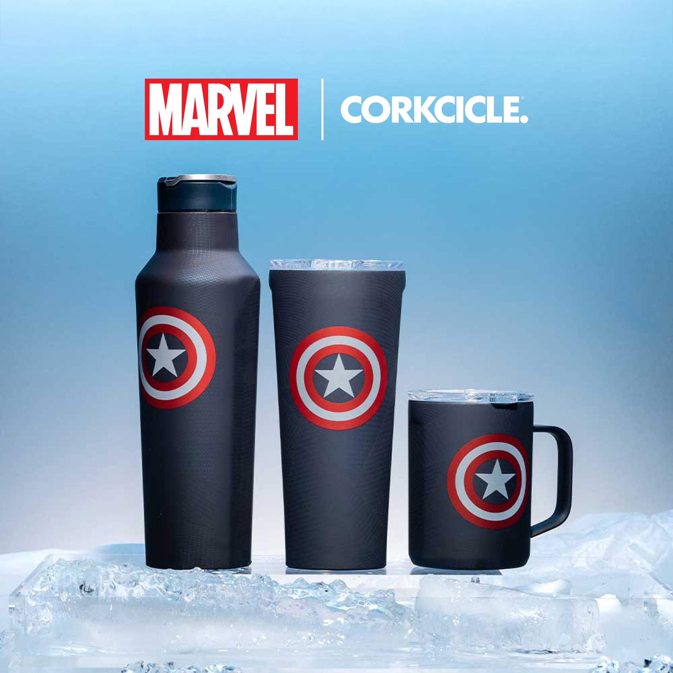 Diseno Capitán América de Corkcicle para coleccionistas y fans.